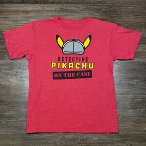 Pokemon Detective Pikachu Youth XL T-Shirt Red On The Case Graphic Tee 2019